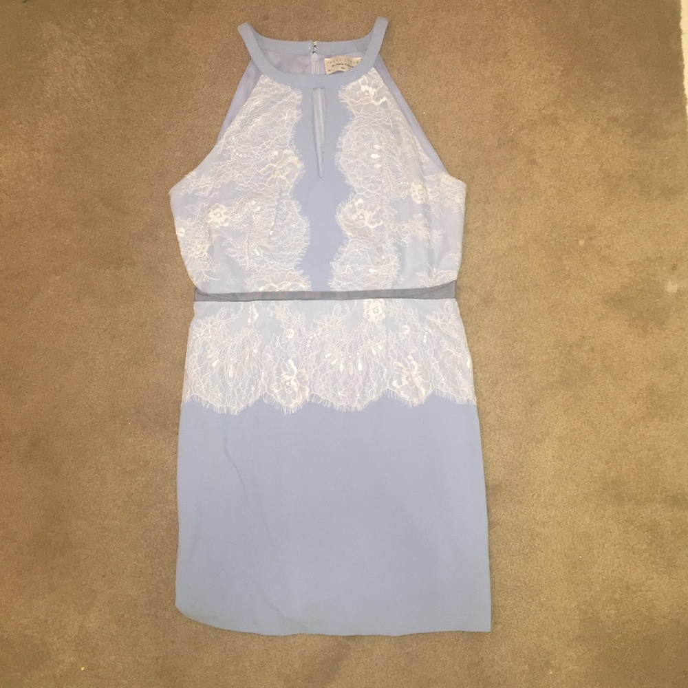 Light blue dress with white lace detail